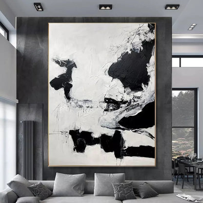 Abstract Black and White Oil Painting for Modern Home Decor