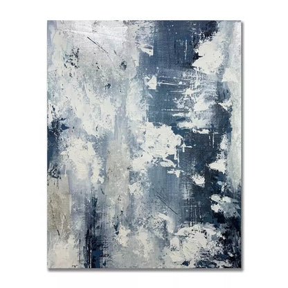 Abstract Blue and White Landscape Oil Painting for Modern Home Decor