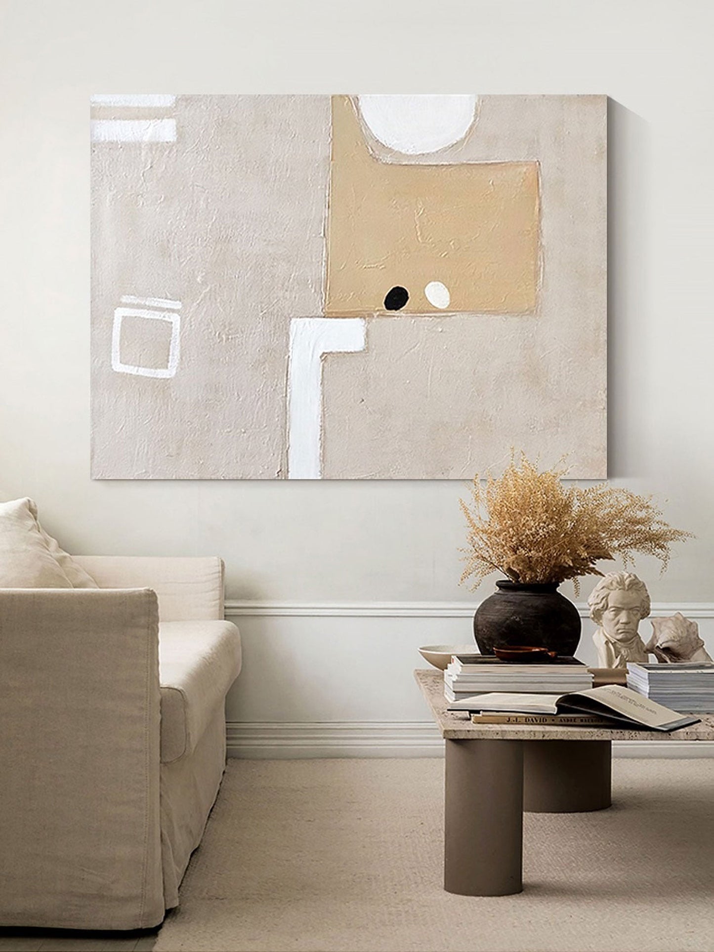 Contemporary Minimalist Geometric Oil Painting for Modern Home Decor