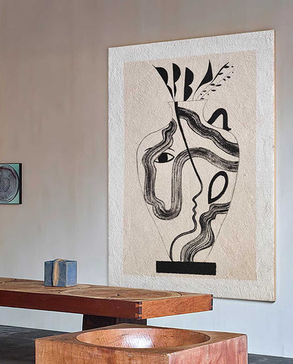 Abstract Minimalist Oil Painting of Faces and Vases for Modern Home Decor