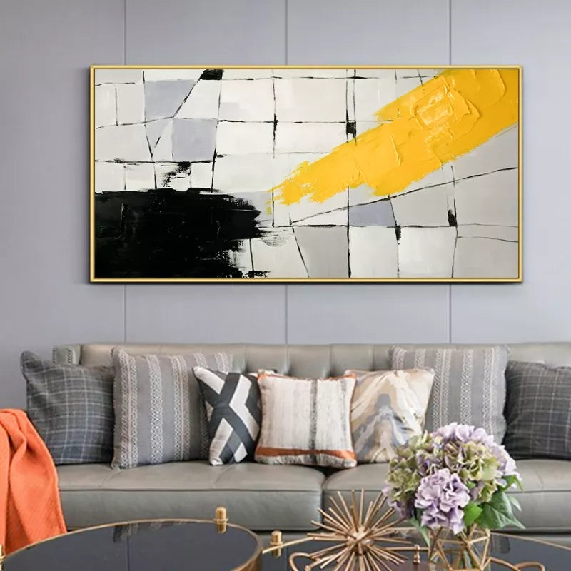 Abstract Yellow and Black Oil Painting for Modern Home Decor