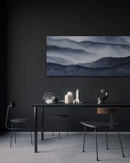 Moody Mountain Mist: Serene Minimalist Landscape Oil Painting for Tranquil Spaces