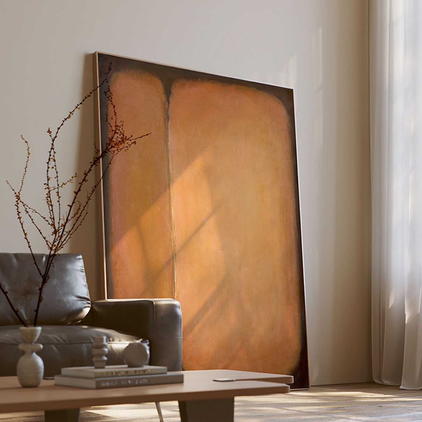 Warm Minimalist Abstract Oil Painting for Modern Home Decor