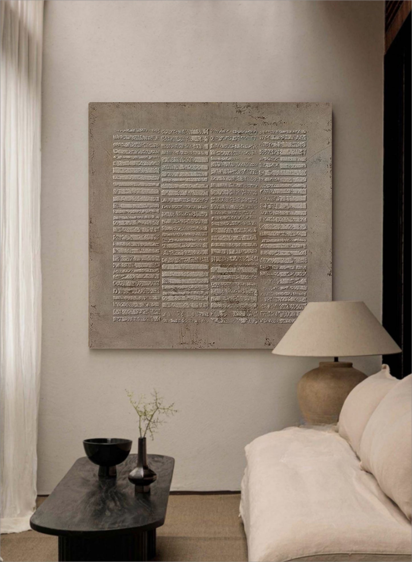 Textured Beige Wabi-Sabi Oil Painting for Modern Minimalist Home Decor