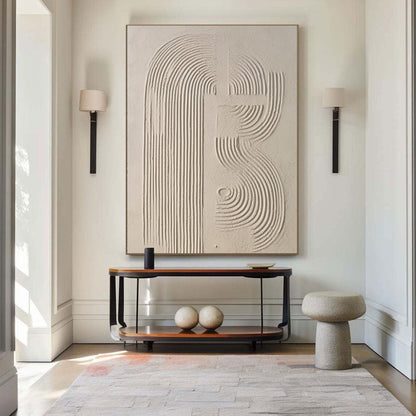Elegant Beige Abstract Oil Painting for Modern Minimalist Home Decor