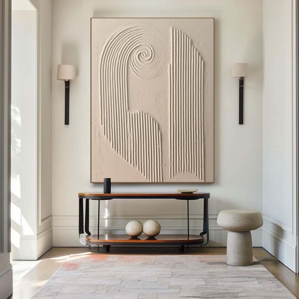 Contemporary Beige Abstract Oil Painting for Modern Home Decor