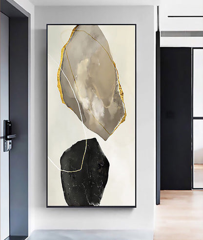 Abstract Geode-Inspired Oil Painting with Elegant Gold Accents