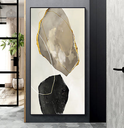 Abstract Geode-Inspired Oil Painting with Elegant Gold Accents