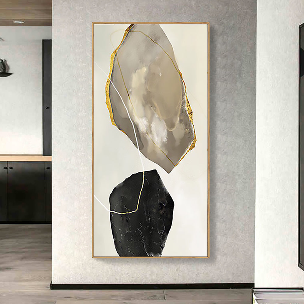 Abstract Geode-Inspired Oil Painting with Elegant Gold Accents