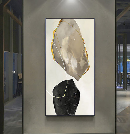 Abstract Geode-Inspired Oil Painting with Elegant Gold Accents