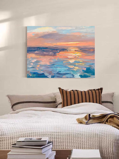 Serene Ocean Sunset Oil Painting for Coastal Home Decor