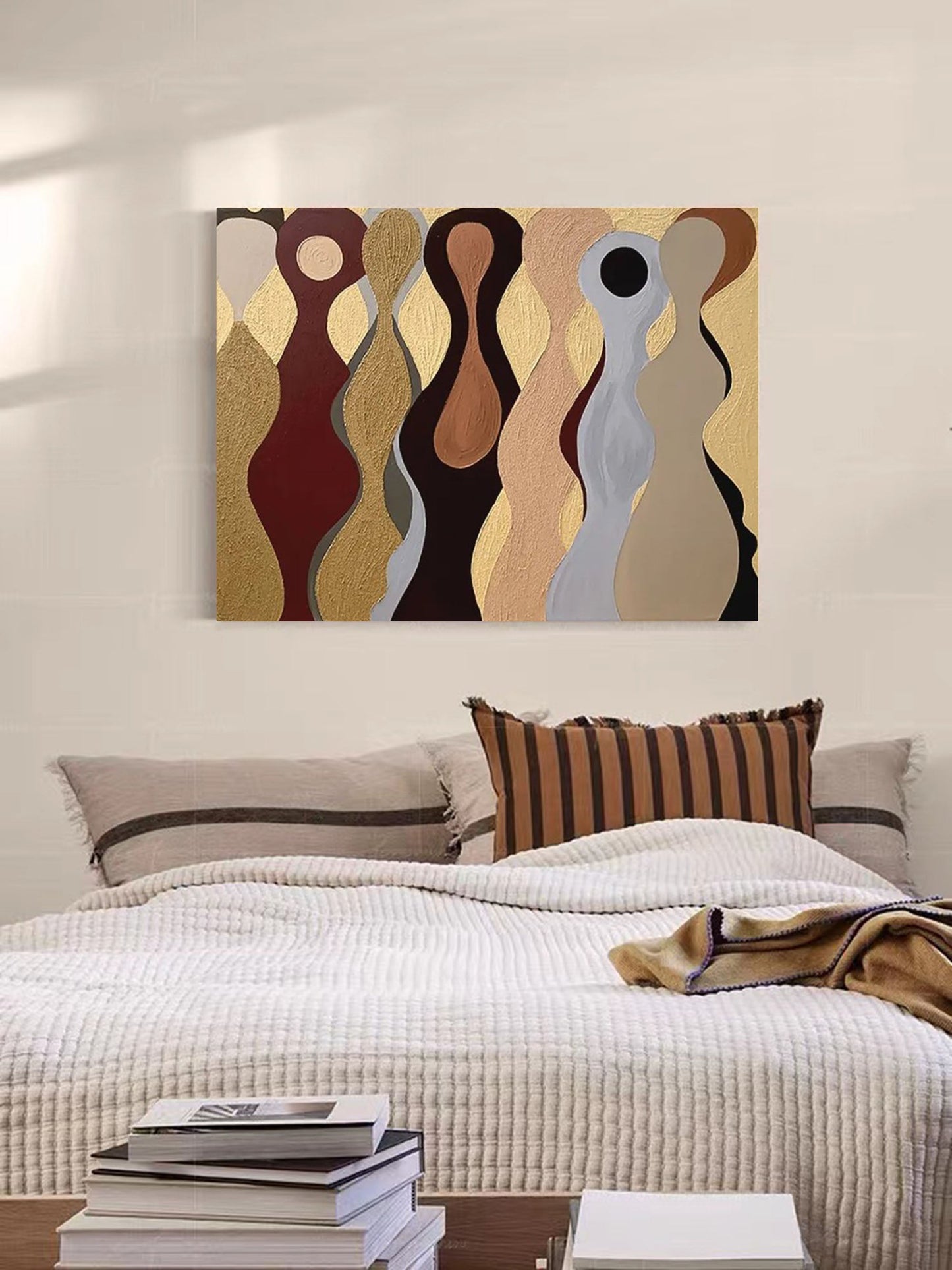 Abstract Minimalism: Elegant Figures in Earthy Tones Oil Painting
