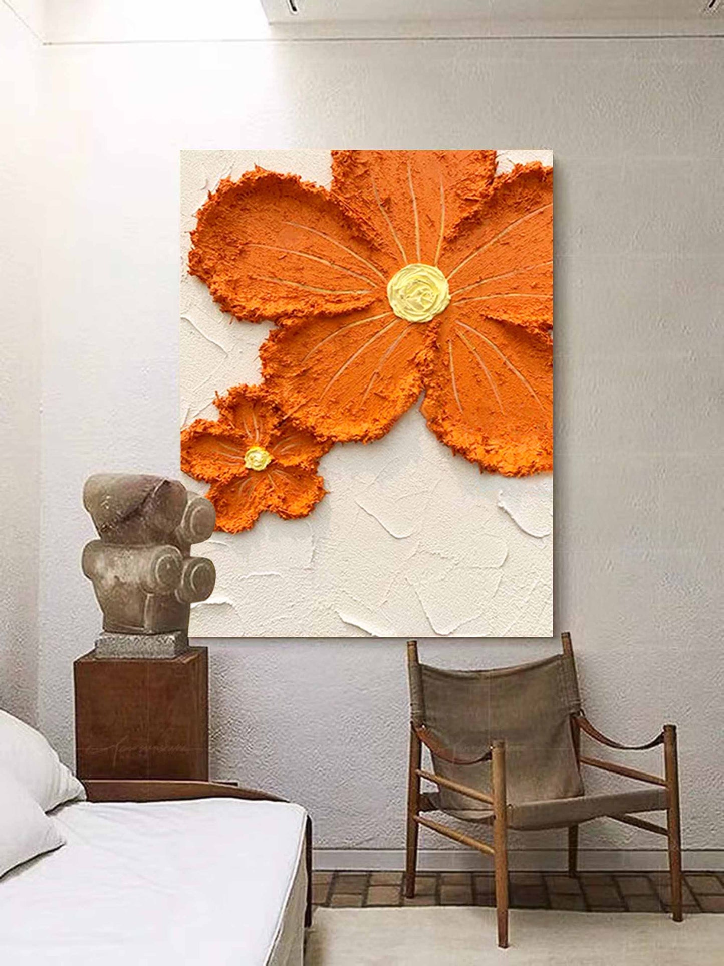 Vibrant Orange Flower Oil Painting for Home Decor and Art Lovers