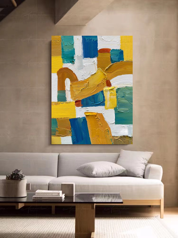 Vibrant Abstract Oil Painting with Bold Colors and Dynamic Textures for Modern Decor