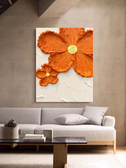 Vibrant Orange Flower Oil Painting for Home Decor and Art Lovers