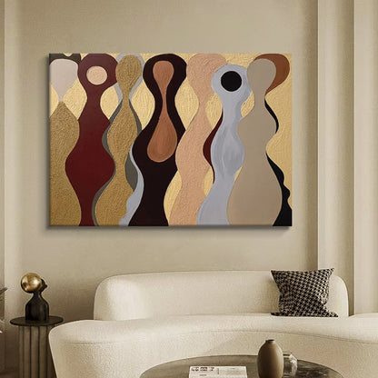 Abstract Minimalism: Elegant Figures in Earthy Tones Oil Painting