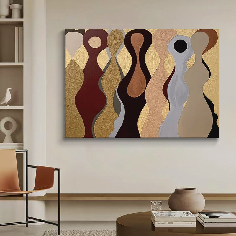 Abstract Minimalism: Elegant Figures in Earthy Tones Oil Painting