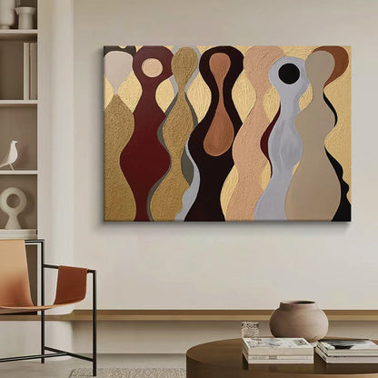 Abstract Minimalism: Elegant Figures in Earthy Tones Oil Painting