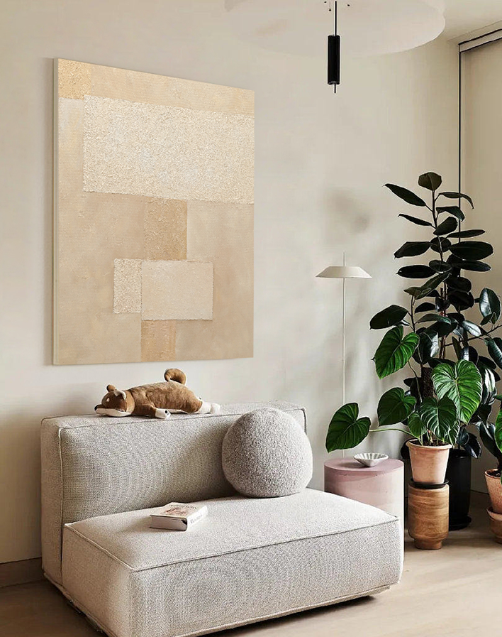 Serene Minimalist Geometric Oil Painting for Contemporary Home Decor