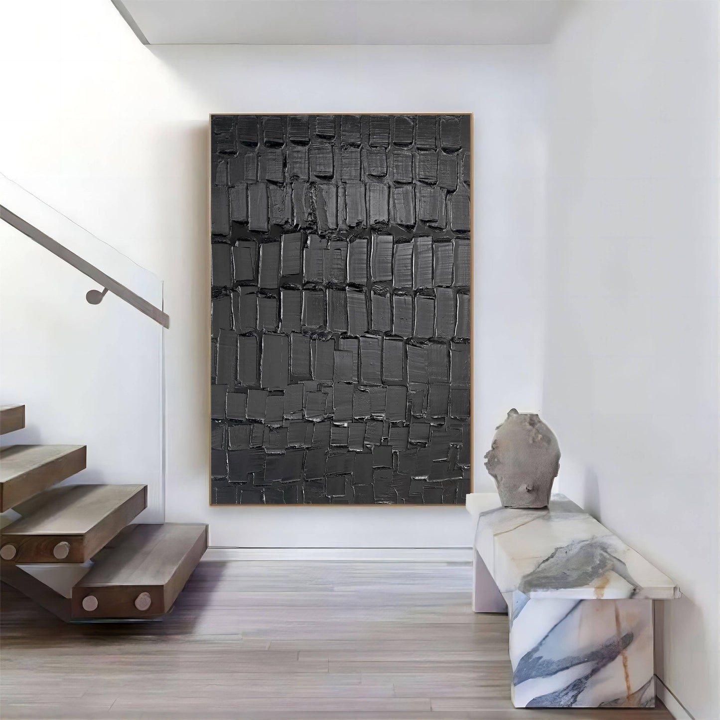 Abstract Black Textured Oil Painting for Modern Home Decor