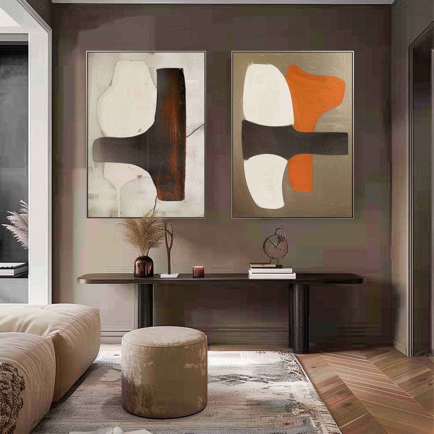 Modern Minimalist Abstract Art Duo for Contemporary Home Decor