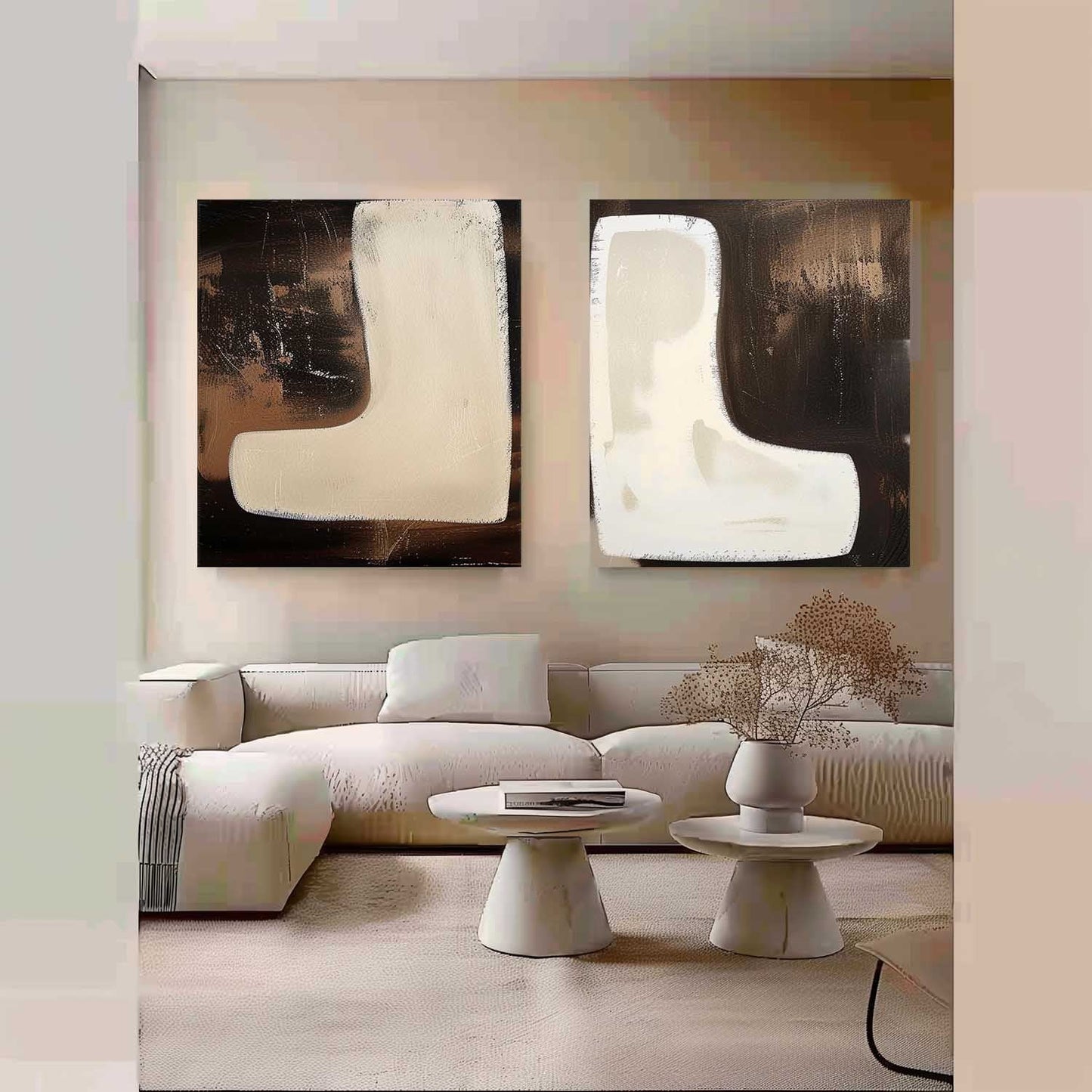 Contemporary Minimalist Abstract Oil Painting 2-Piece Set for Modern Home Decor