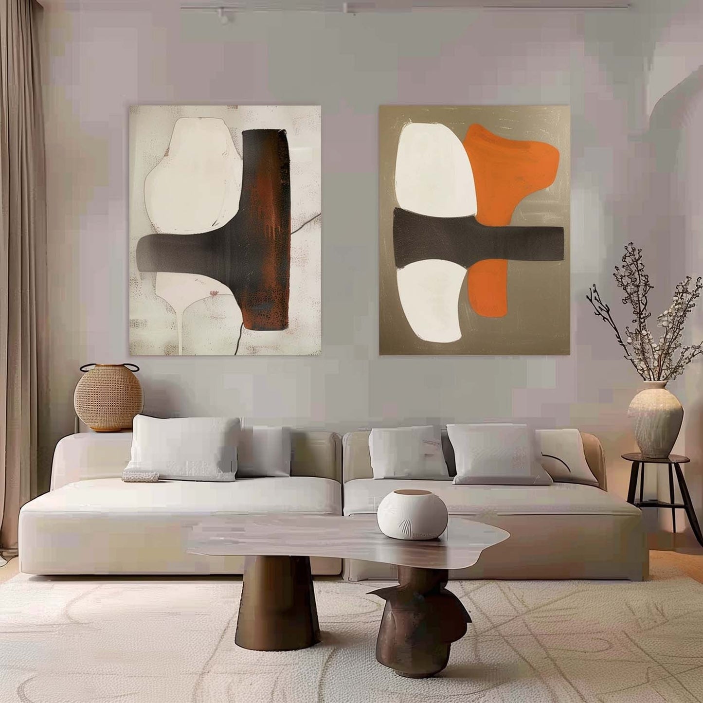 Modern Minimalist Abstract Art Duo for Contemporary Home Decor