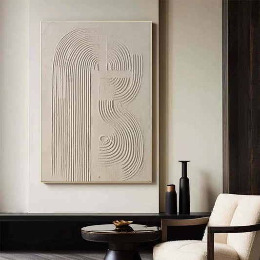Elegant Beige Abstract Oil Painting for Modern Minimalist Home Decor