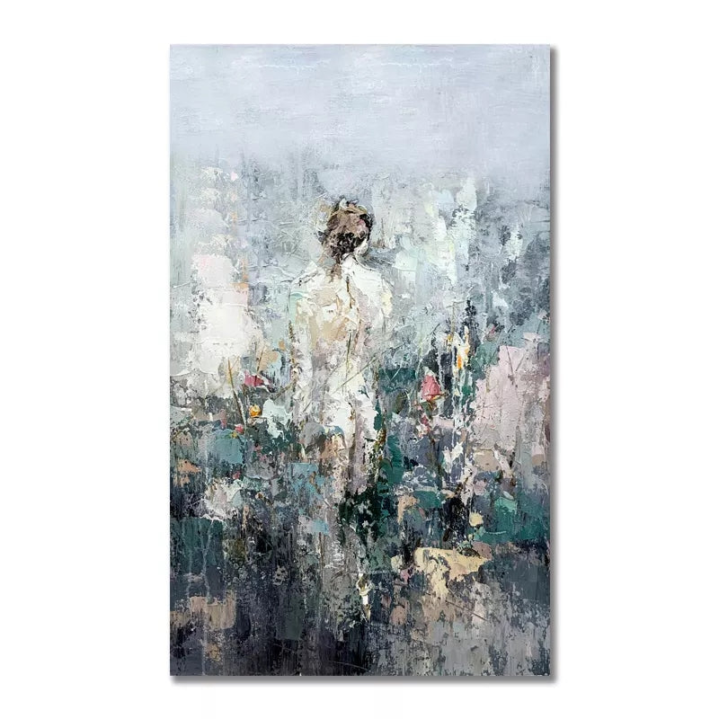 Abstract Oil Painting of a Woman in Ethereal Landscape Decor Art for Modern Interiors