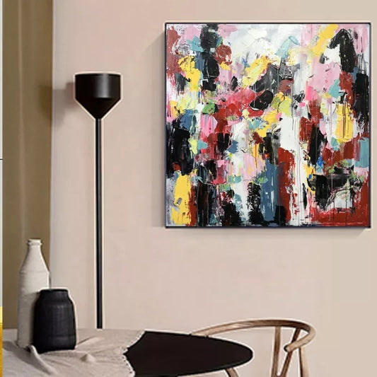 Vibrant Abstract Oil Painting Capturing Love and Energy in Colorful Swirls