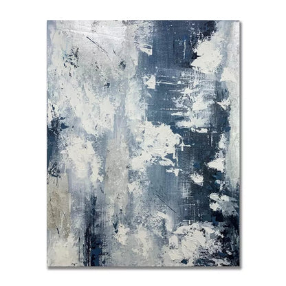 Abstract Blue and White Landscape Oil Painting for Modern Home Decor