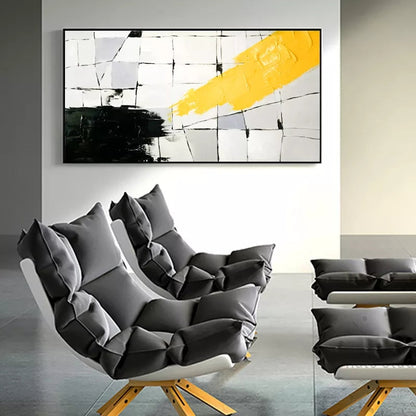 Abstract Yellow and Black Oil Painting for Modern Home Decor
