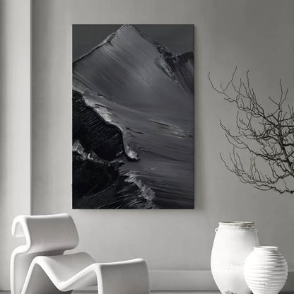 Monochrome Mountain Landscape Oil Painting with Textured Finish