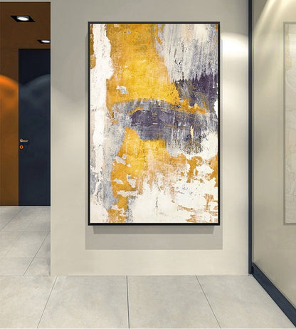 Vibrant Abstract Oil Painting with Gold and Blue Textures for Modern Decor