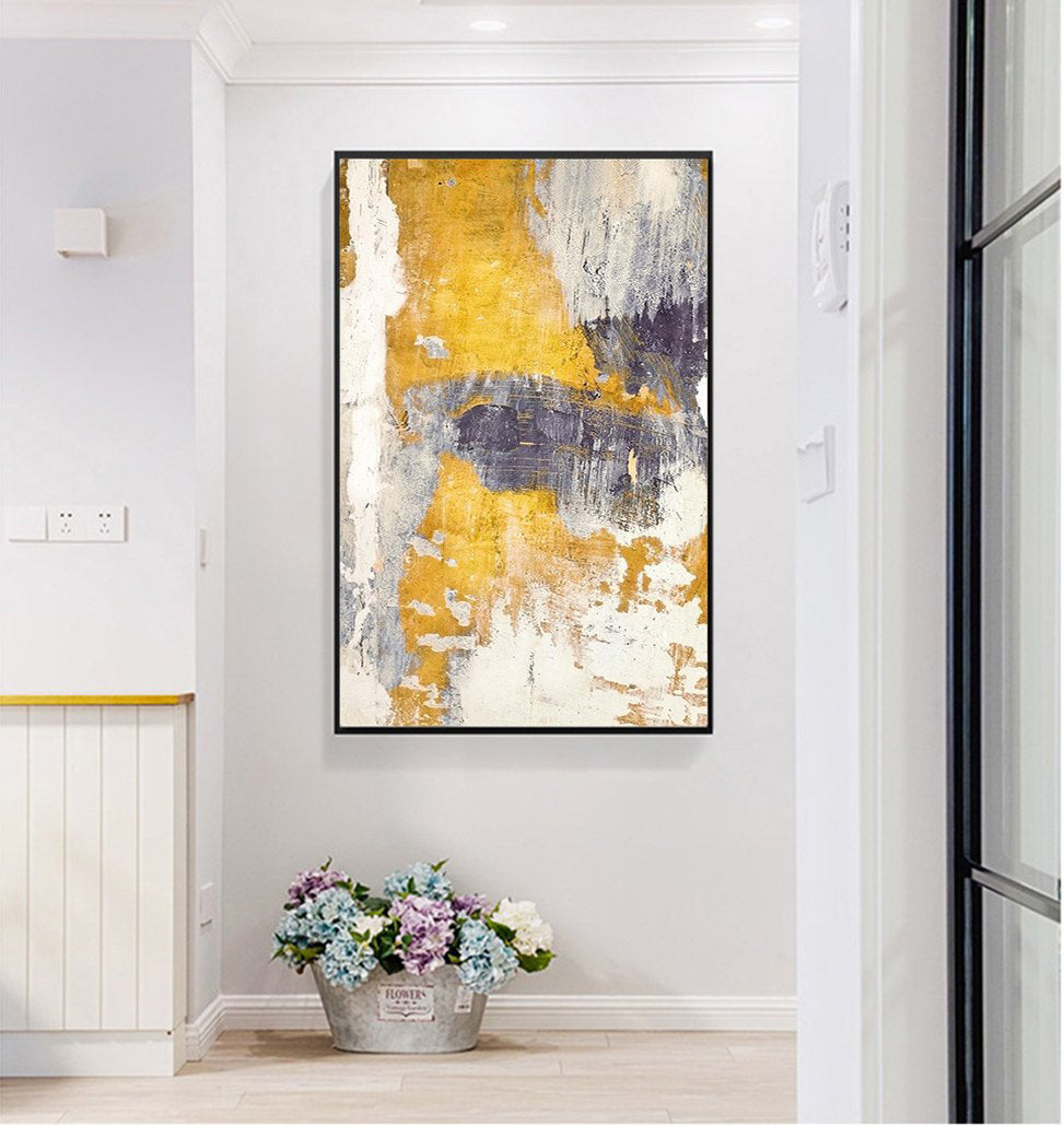 Vibrant Abstract Oil Painting with Gold and Blue Textures for Modern Decor