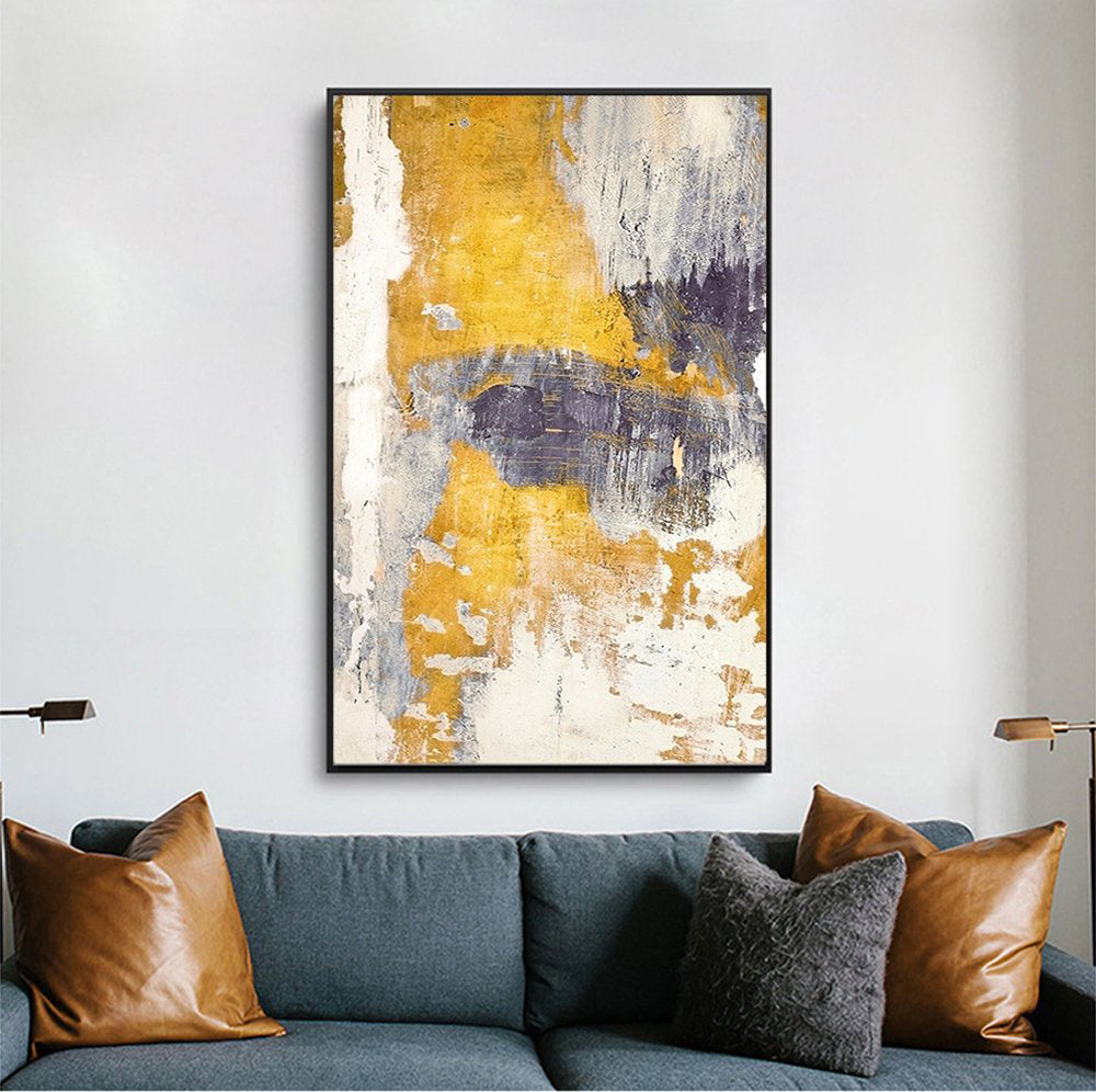 Vibrant Abstract Oil Painting with Gold and Blue Textures for Modern Decor