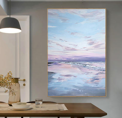 Tranquil Seascape Oil Painting Capturing Serene Coastal Sunset Reflections