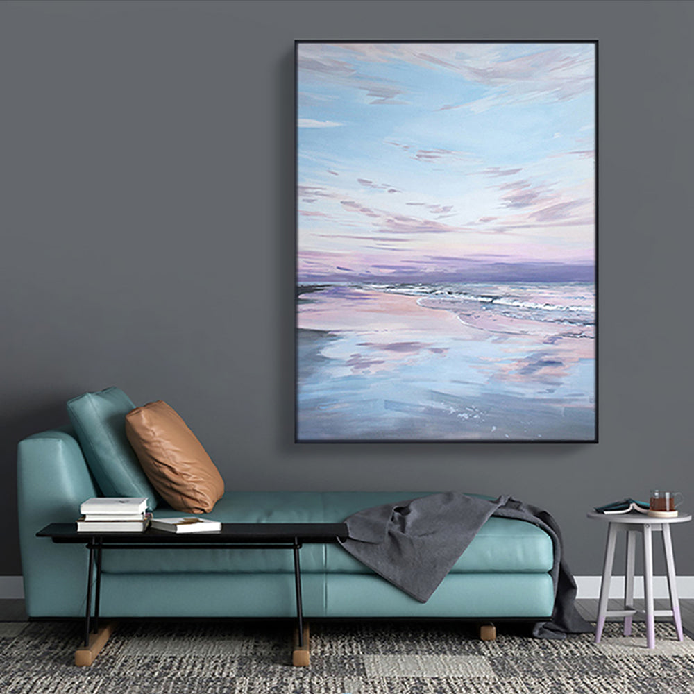 Tranquil Seascape Oil Painting Capturing Serene Coastal Sunset Reflections