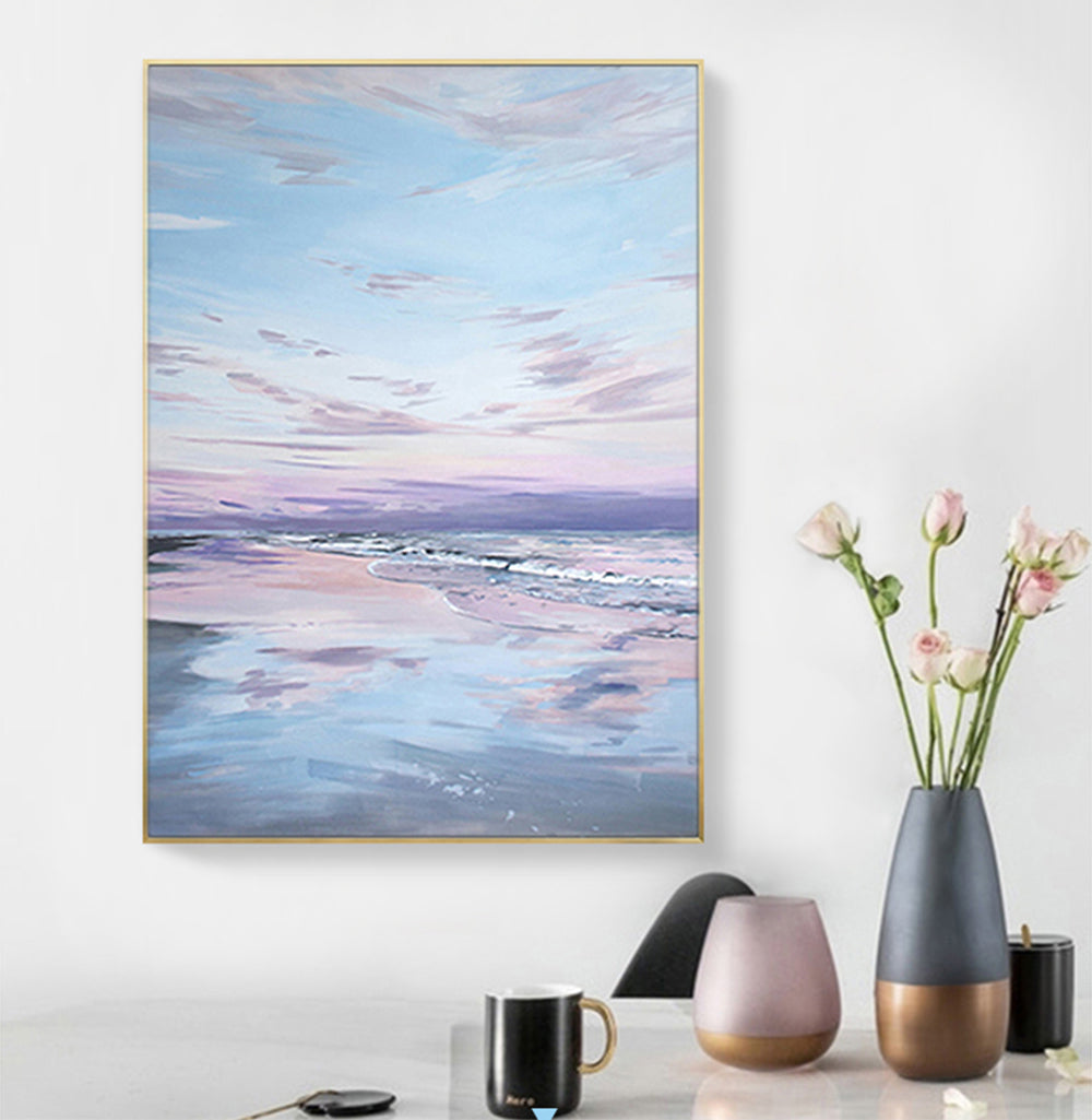 Tranquil Seascape Oil Painting Capturing Serene Coastal Sunset Reflections