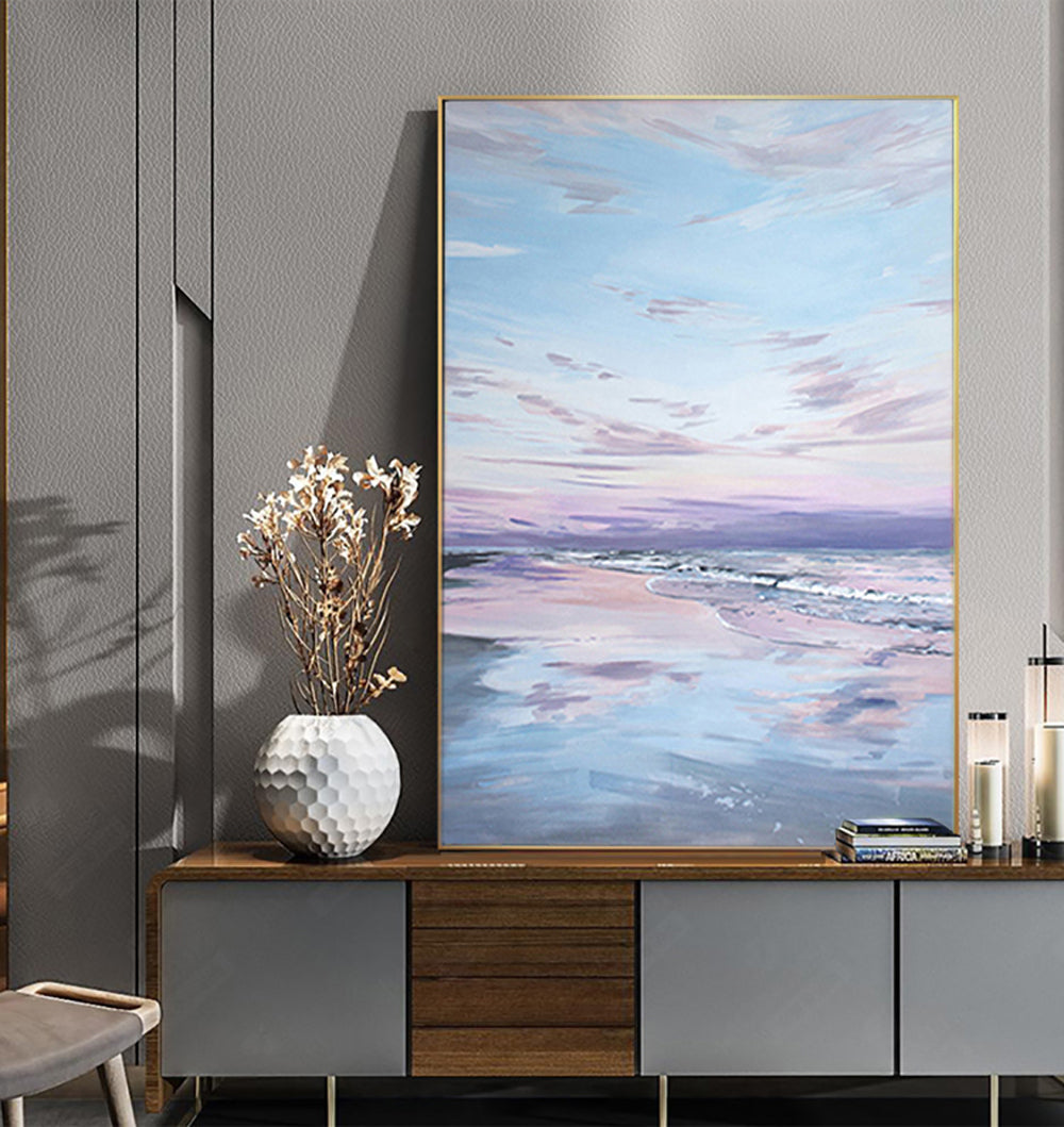 Tranquil Seascape Oil Painting Capturing Serene Coastal Sunset Reflections