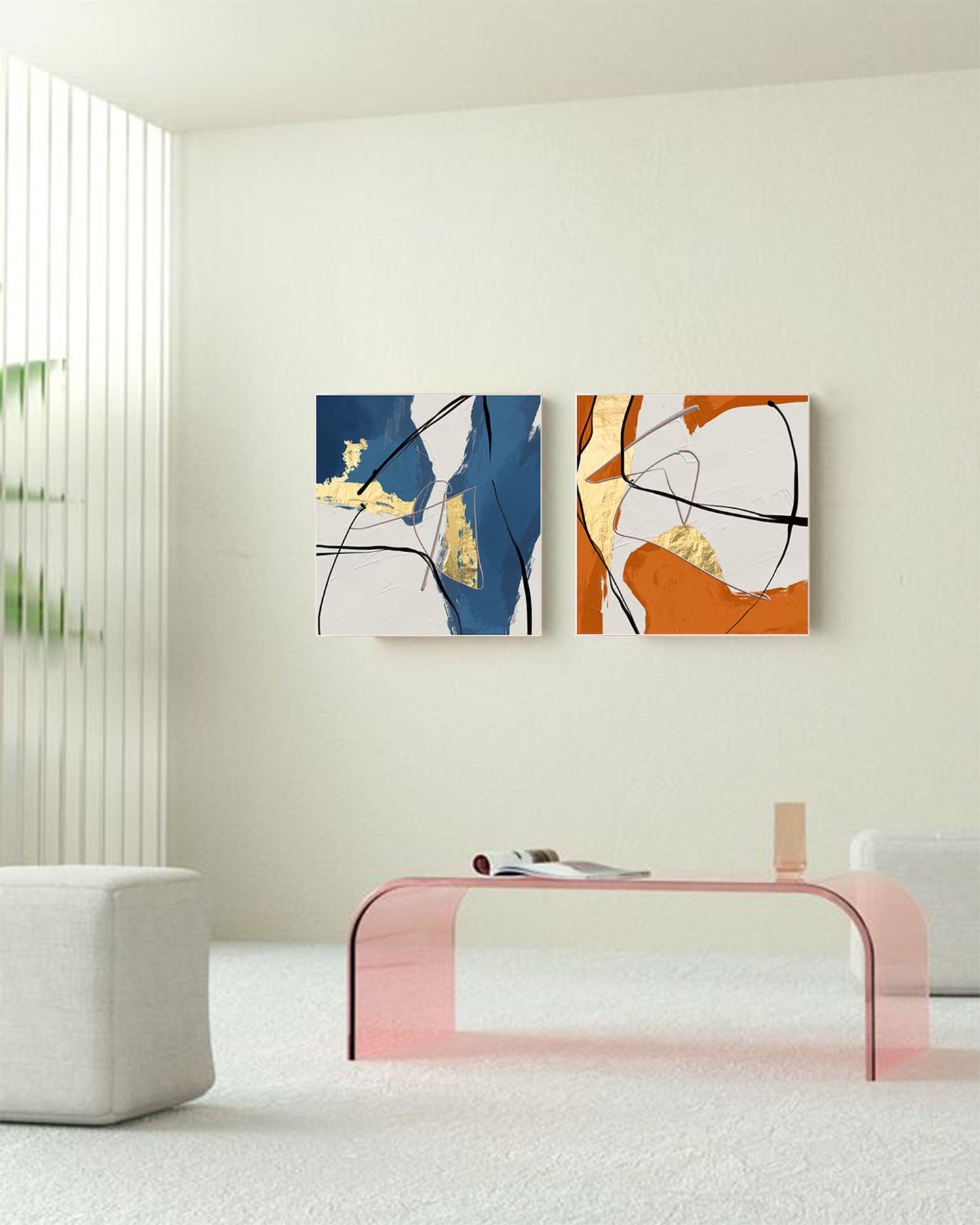 Vibrant Abstract Oil Painting with Gold Accents for Modern Decor