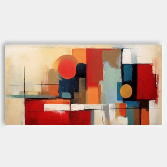 Bold Abstract Geometric Oil Painting with Vibrant Colors for Modern Decor