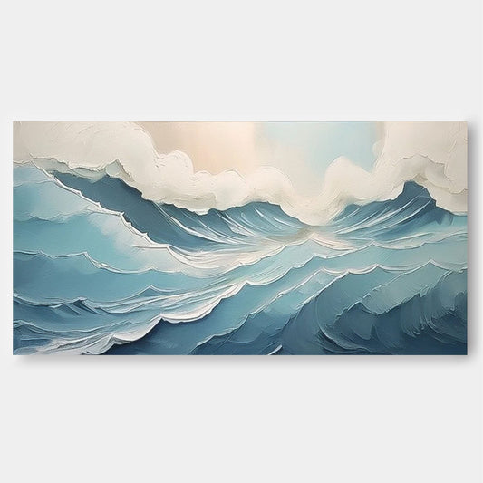 Serene Ocean Waves Oil Painting for Coastal Home Décor
