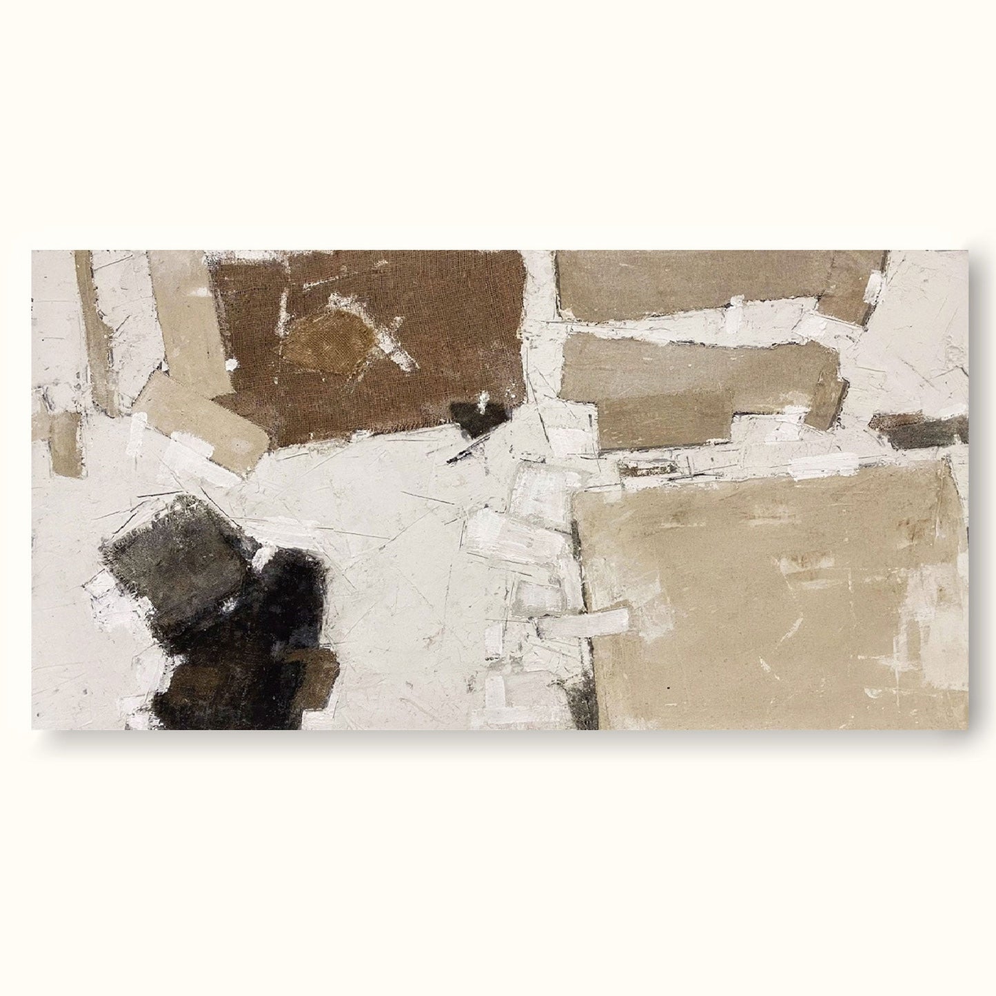 Contemporary Minimalist Abstract Oil Painting in Earth Tones and Textured Layers