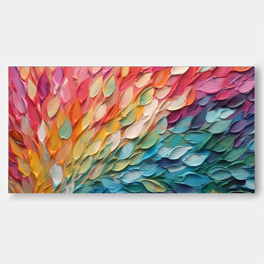 Vibrant Abstract Oil Painting with Colorful Leaf-Like Textures for Modern Decor