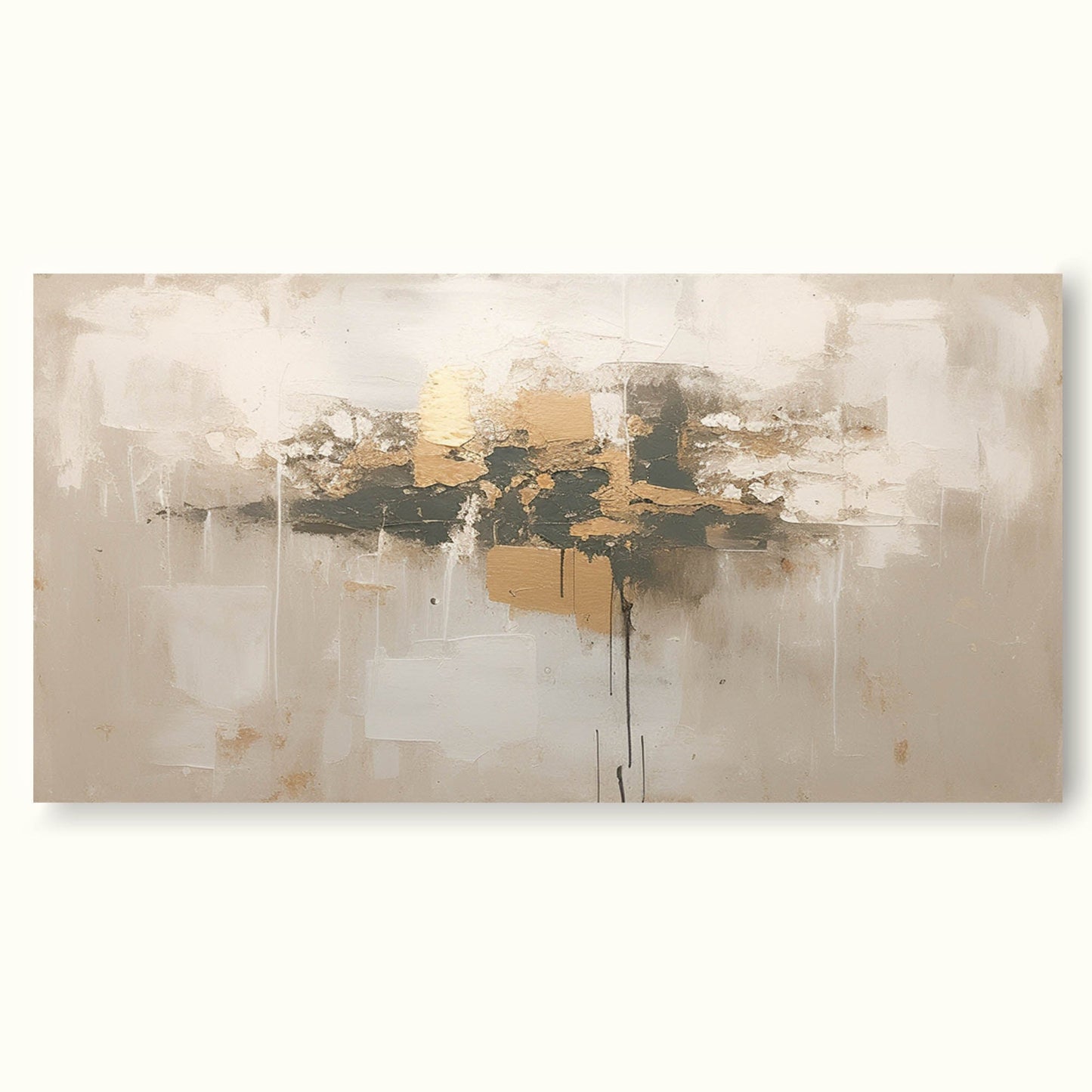 Elegant Minimalist Abstract Oil Painting with Gold Accents for Modern Decor