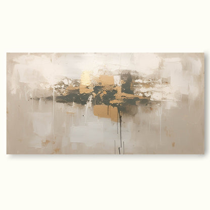 Elegant Minimalist Abstract Oil Painting with Gold Accents for Modern Decor