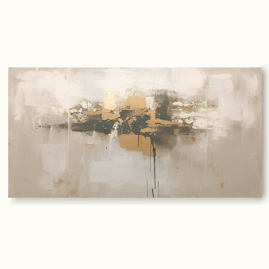 Elegant Minimalist Abstract Oil Painting with Gold Accents for Modern Decor