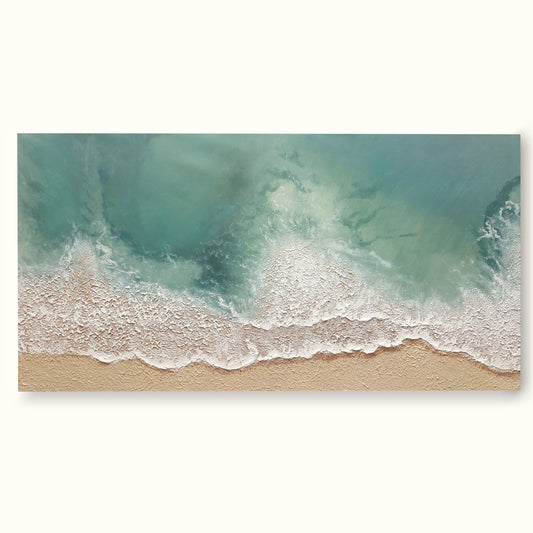 Serene Ocean Waves and Tranquil Beach Oil Painting for Coastal Home Decor