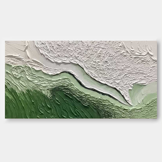 Coastal Serenity: Abstract Ocean Waves and Beach Landscape Oil Painting Art